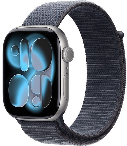 Apple Watch Series 11 46мм Серый космос, спортивный ремешок Loop  темно-синего цвета 