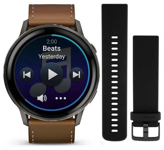 Умные часы Garmin Venu 4 45 мм Грифельно-серые / Черные / Коричневый кожаный ремешок 010-03014-03