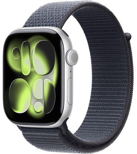 Apple Watch Series 11 42мм Серебристый, спортивный ремешок Loop  темно-синего цвета 