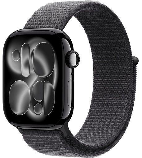 Apple Watch Series 11 42 мм Черный глянец, спортивный ремешок Loop темно-серого цвета