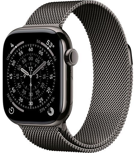 Apple Watch Series 11 42 мм Титановый черный, ремешок Milanese Loop, Slate