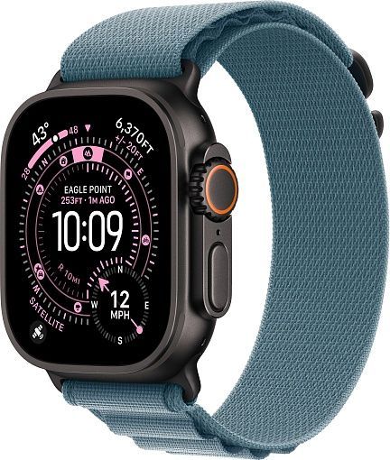 Apple Watch Ultra 3 (2025) 49mm Black Titanium Case with Light Blue Alpine Loop Small
