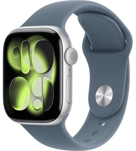 Apple Watch Series 11 42 мм Серебристый, спортивный ремешок Band синего цвета