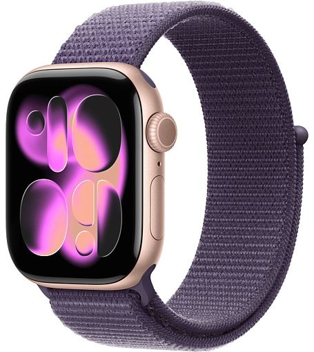 Apple Watch Series 11 46 мм Розовое золото, спортивный ремешок Loop цвета «Фиолетовый туман»