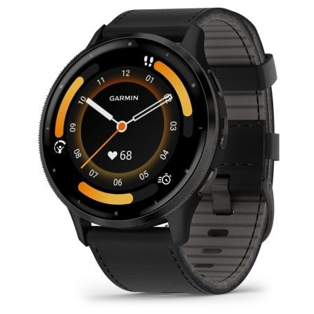Умные часы Garmin Venu 3 черные с серым безелем и кожаным ремешком 010-02784-52