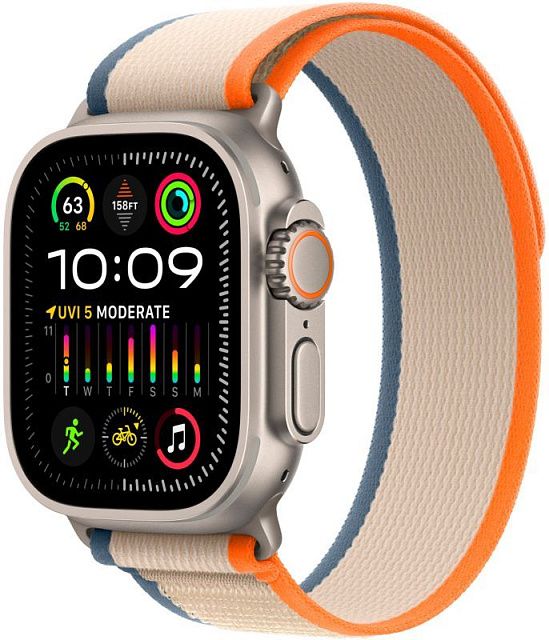 Apple Watch Ultra 2 49 мм, корпус из титана, ремешок Trail (S/M) оранжевого/бежевого цвета