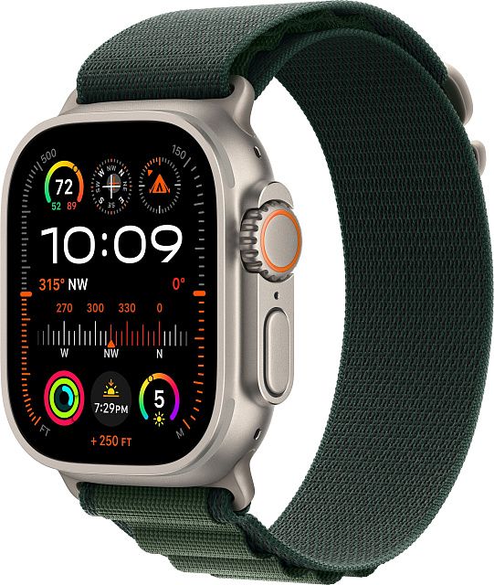 Apple Watch Ultra 2 (2024) 49mm Natural Titanium Case with Dark Green Alpine Loop (S)