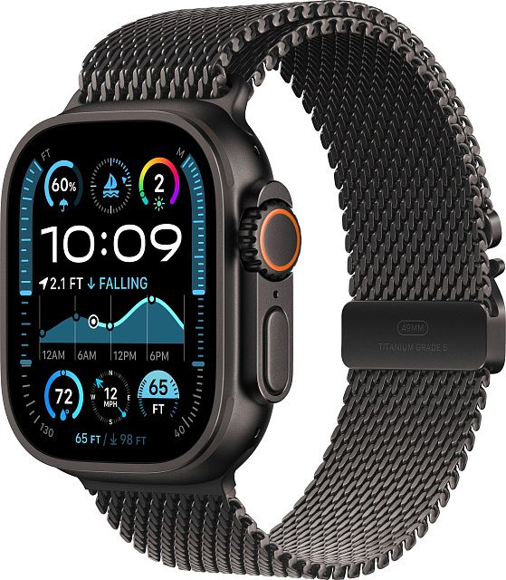 Apple Watch Ultra 2 (2024) 49mm Black Titanium Case with Black Titanium Milanese Loop (M) (MX5U3)