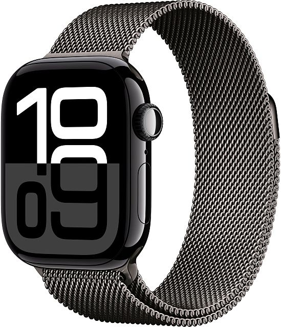 Apple Watch Series 10 46 мм Черный глянец, ремешок Milanese Loop, Slate