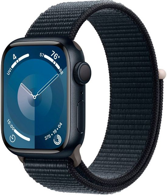 Apple Watch Series 9 45 мм «Темная ночь», спортивный ремешок Loop цвета «темная ночь»