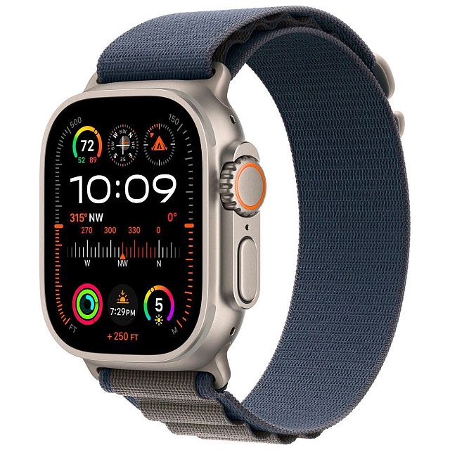 Apple Watch Ultra 2 49 мм, корпус из титана, ремешок Alpine (M) синего цвета
