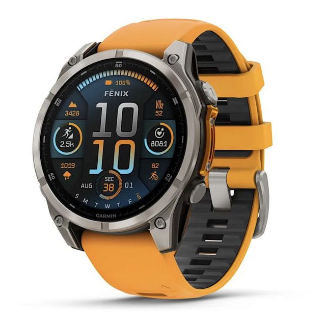 Умные часы Garmin Fenix 8 47mm Amoled Sapphire Titanium Orange 010-02904-11