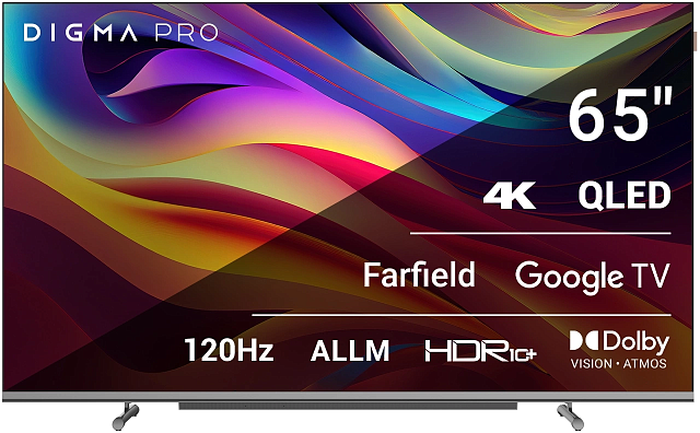 Телевизор Digma Pro 65L 65″ QLED 4K 120 Гц HSR черный/серебристый