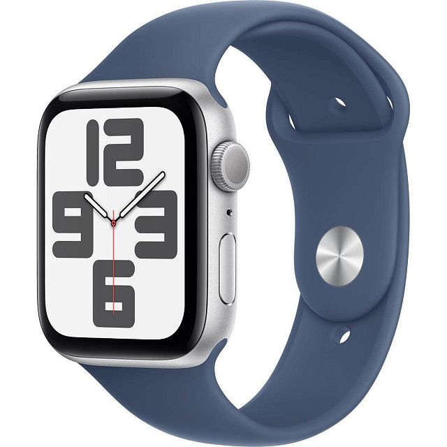 Apple Watch SE 2024 44 мм Серебристый, спортивный ремешок Band цвета «синий деним»
