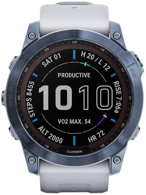 Часы Garmin Fenix 7X Sapphire Solar, синий титан с белым силиконом 010-02541-15