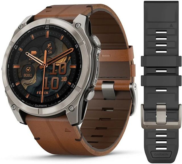 Умные часы Garmin Fenix 8 51 мм AMOLED Sapphire Титановые / / Каштановый кожаный ремешо 010-02905-40