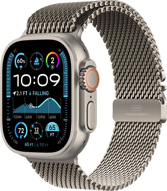 Apple Watch Ultra 2 (2024) 49mm Natural Titanium Case with Natural Titanium Milanese Loop (L)
