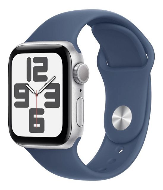 Apple Watch SE 2024 40 мм Серебристый, спортивный ремешок Band цвета «синий деним»