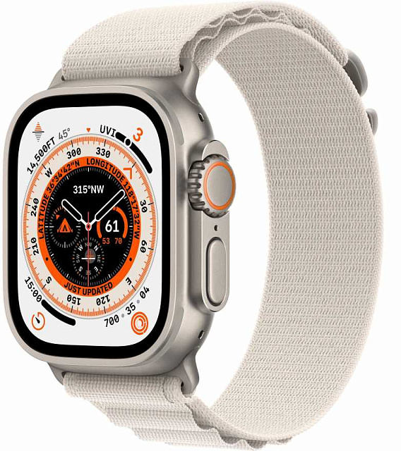 Apple Watch Ultra 49 мм, корпус из титана, ремешок Alpine (M) цвета «сияющая звезда»