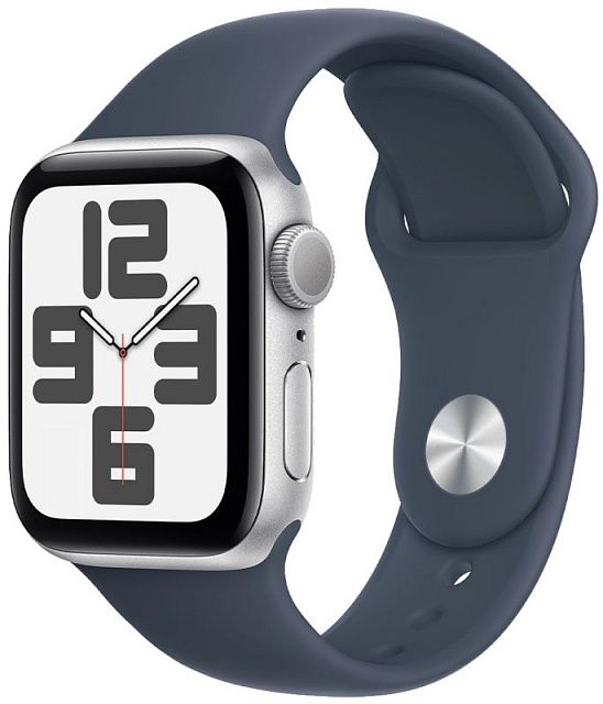 Apple Watch SE 2023 40 мм Серебристый, спортивный ремешок Band цвета «грозовой синий»
