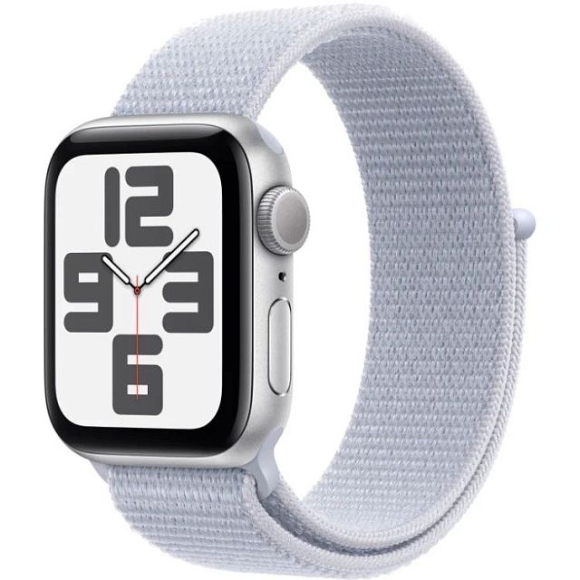 Apple Watch SE 2024 40 мм Серебристый, спортивный ремешок Loop дымчато-голубого цвета 
