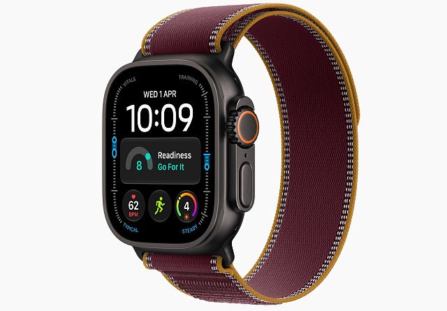 Apple Watch Ultra 4 49 мм Черный титан, Trail Loop Burgundy M/L