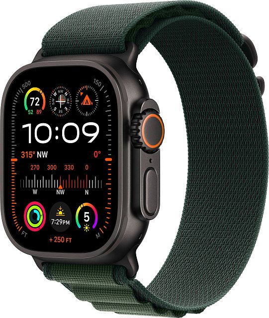 Apple Watch Ultra 2 (2024) 49mm Black Titanium Case with Dark Green Alpine Loop (L)