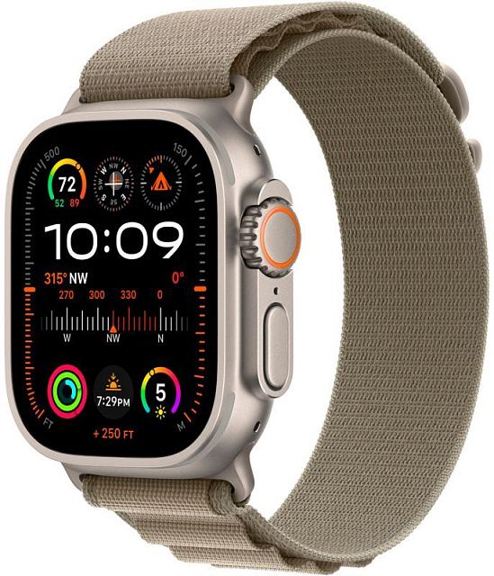 Apple Watch Ultra 2 49 мм, корпус из титана, ремешок Alpine (M) оливкового цвета