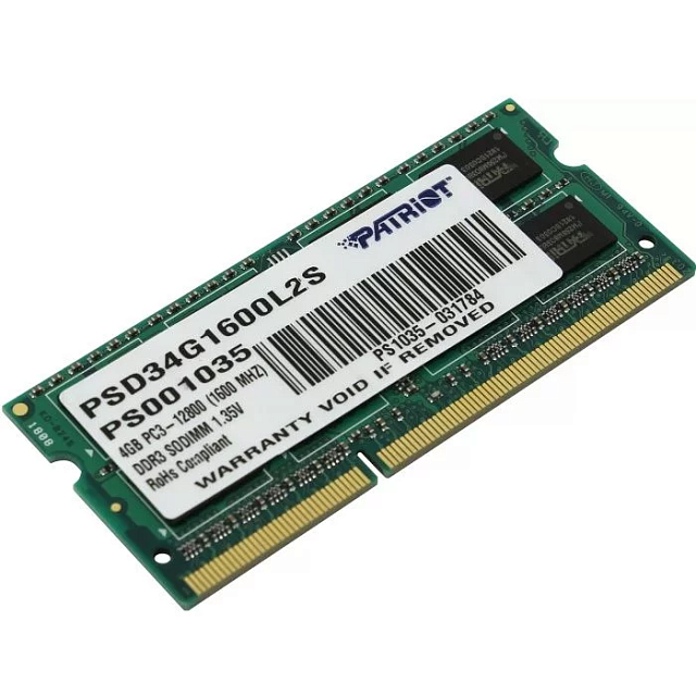 Оперативная память Patriot DDR3L 4 ГБ 1600 МГц PSD34G1600L2S