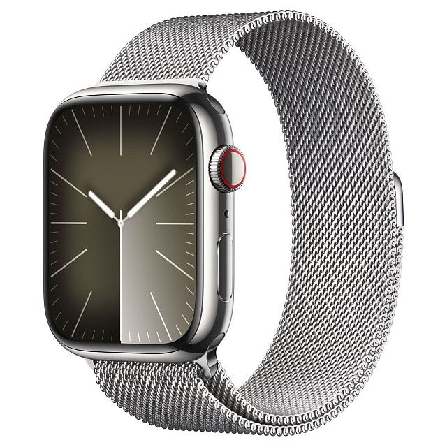 Apple Watch Series 9 45 мм Серебристый, миланский сетчатый браслет серебристого цвета